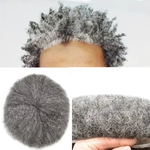 Vista 12 de Afro Toupee Hair Piece para hombres negros Encaje suizo completo Afro Hombres Toupee cabello humano rizado hombres onda unidades de cabello