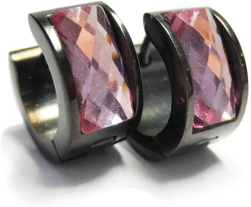 Vista 15 de Aretes de aro de acero inoxidable con cristal multicolor negro para hombres y mujeres