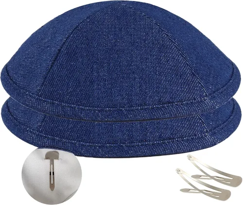 Vista 2 de Zion Judaica Denim Kippot Moda Yamaka Blue Jeans Skullcaps Bulk BarBat Mitzvah Kippahs Chuppah Boda Souvenirs