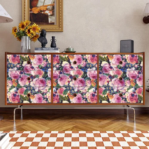 Vista 6 de VaryPaper Papel tapiz vintage floral oscuro de 17.7 x 78.7 pulgadas, diseño de peonía de acuarela, papel tapiz de flores para despegar y pegar