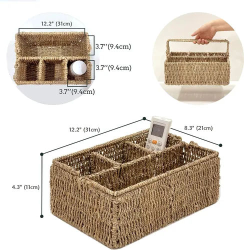 Vista 4 de PEMAR Organizador grande de utensilios tejido a mano de tamaño L, soporte de mimbre de yute natural para mesa, juego de cocina, organizador