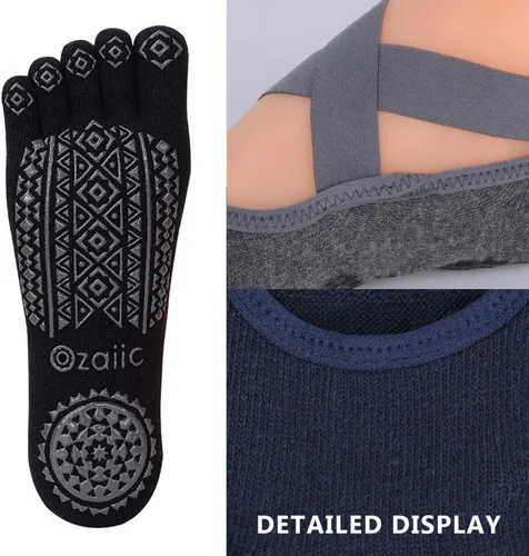 Vista 5 de Ozaiic Yoga Socks for Women with Grips, Non-Slip Five Toe Socks for Pilates, Barre, Ballet, Fitness