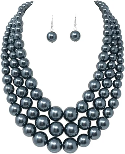 Vista 12 de Rosemarie & Jubalee Conjunto de joyería para mujer con 3 cadenas multicolores de perlas simuladas y aretes, regalo con collar, 45,7 cm + 7,6 cm