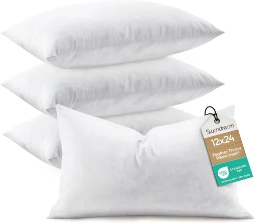 Vista 9 de Juego de 2 rellenos de almohada lumbar de plumas de 12 x 20 pulgadas, relleno de almohada decorativa para fundas, ajuste más completo con soporte