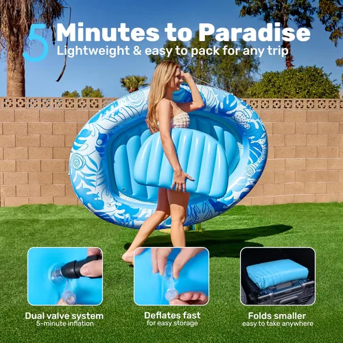 Vista 7 de Sloosh Flotador inflable para piscina, flotador ovalado de 70 x 50 pulgadas para adultos, flotadores de balsa para piscina, tumbona personal