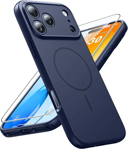 Vista 47 de FNTCASE Funda para iPhone 14 Pro Max color azul: [compatible con Magsafe] Funda magnética mate sólida con [protección completa de la cámara]