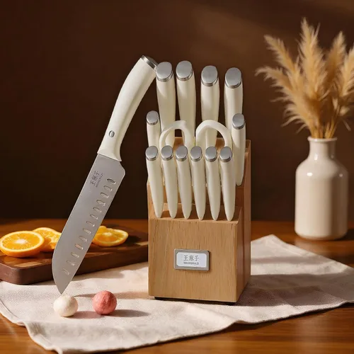 Vista 3 de WANGMAZI Juego de cuchillos de cocina de 15 piezas con afilador integrado, juego de cuchillos de cocina aptos para lavavajillas, cuchillos de acero