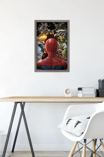 Vista 6 de Trends International Marvel Comics - Póster de pared de Spider-Man - Villains, 14.725 x 22.375 pulgadas, versión enmarcada de madera de granero