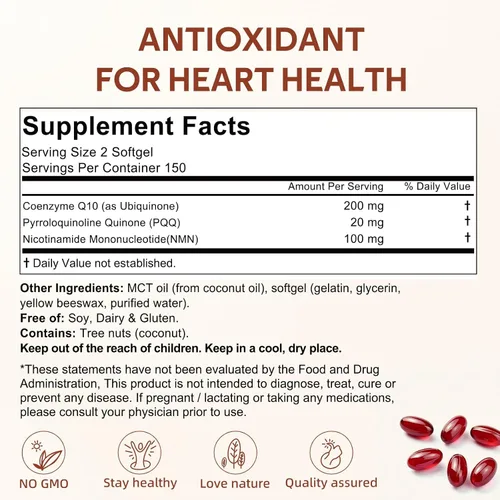Vista 8 de CQ10, 200 mg por porción, 300 cápsulas blandas con aceite de coco MCT, ubiquinona altamente absorbible forma de CoQ10, soporte antioxidante