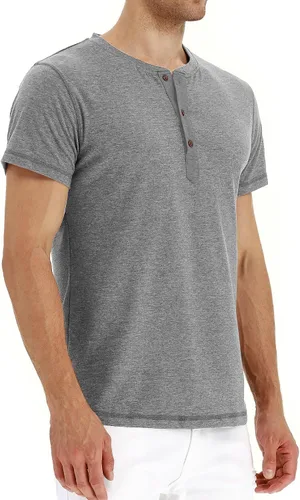 Vista 2 de PEGENO Camisetas de algodón de manga corta con solapa frontal casual para hombre