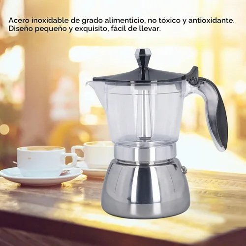 Vista 3 de Cafetera de 6 tazas Moka Pot Estufa eléctrica de acero inoxidable Cafetera de vertido italiano para oficina y hogar