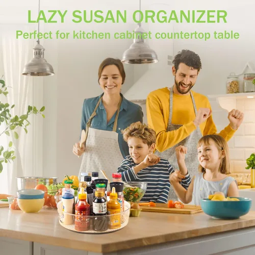 Vista 8 de Paquete de 2 organizadores de gabinete Lazy Susan con asa de 12 pulgadas, tocadiscos giratorios transparentes Lazy Susan para despensa, fregadero