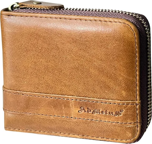 Vista 38 de Admetus - Cartera de piel auténtica para hombre con cremallera, plegable