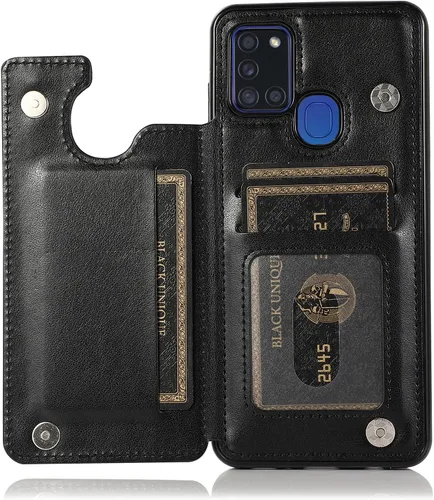 Vista 5 de Asuwish Funda de teléfono para Samsung Galaxy A21S con protector de pantalla de vidrio templado y tarjetero con soporte para tarjetero, accesorios