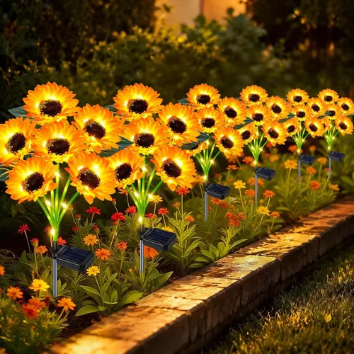 Vista 9 de Luces Solares de Girasol para Jardín al Aire Libre, Decoración Mejorada de 4 Pack de Girasoles Solares con Luces de Luciérnaga, Impermeables