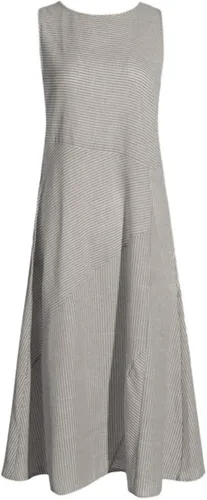Vista 3 de Vestido de manga larga para mujer, casual, de algodón, lino, con botones, maxivestidos tipo caftán, blanco y azul