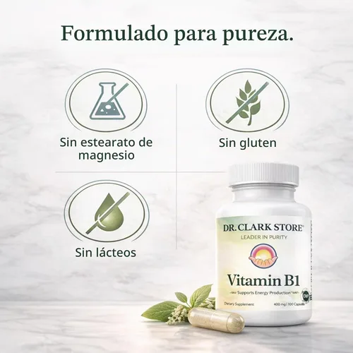 Vista 6 de Dr Clark Store Suplemento de tiamina con vitamina B1 - 400 mg, 100 cápsulas