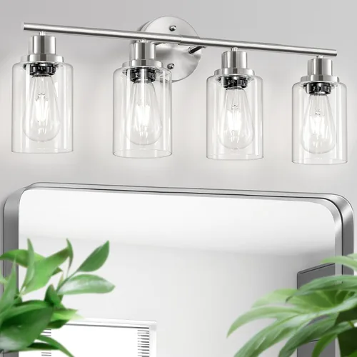 Vista 18 de Paquete de 2 luces de tocador de 1 luz, lámpara de baño de níquel cepillado con pantalla de vidrio blanco lechoso texturizado, accesorio