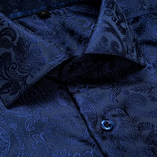Vista 6 de DiBanGu Mens Shirt,Silk Long Sleeve Button Down Paisley Dress Shirts for Men Party Wedding
