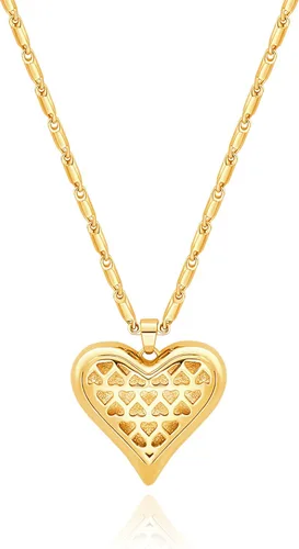 Vista 15 de Aobei Pearl Collar chapado en oro de 18 quilates con dije de cruz de corazón, corazón, estrella, león, mal de ojo, amor, medallón, clip de papel