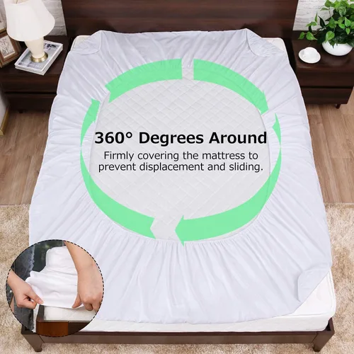 Vista 5 de AwsumPick Protector de colchón tamaño Queen suave, acolchado, transpirable, impermeable, para mojar la cama, sábana sin ruido para niños