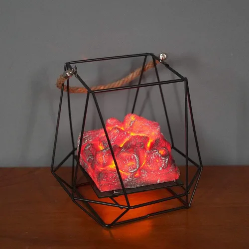 Vista 28 de Farol de chimenea pequeño y acogedor tradicional realista con efecto de llama de leña, luz LED, estilo carbón, lámpara de mesa