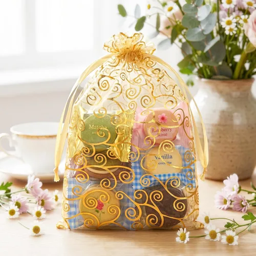 Vista 5 de joycraft 50 bolsas de regalo de organza – 11.8 x 7.9 pulgadas, bolsas de regalo de malla dorada con cordón, bolsa de organza para regalo de San