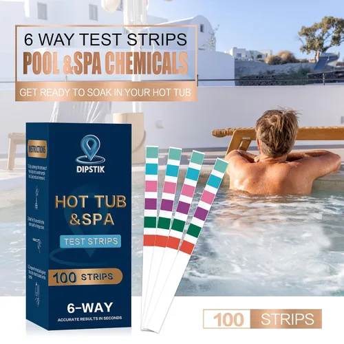 Vista 6 de Dipstik - Tiras de prueba para piscina y spa, prueba de agua 6 en 1 para pH, dureza, bromo, cloro, 100