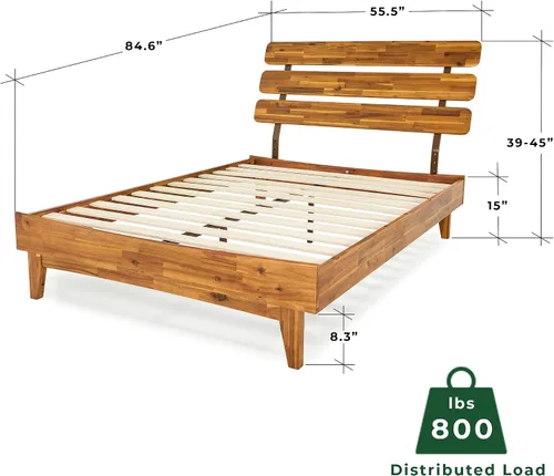 Vista 3 de Bme Caden Base de cama de lujo de 15 pulgadas con cabecera ajustable, estilo de mediados de siglo con madera de acacia, no necesita somier, soporte