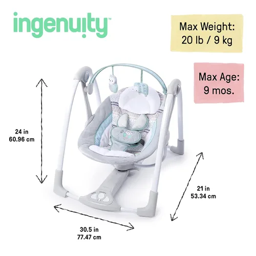 Vista 7 de Ingenuity - Columpio portátil compacto y ligero para bebés con música, sonidos de la naturaleza y tecnología de ahorro de baterías - Abernathy, 0-9