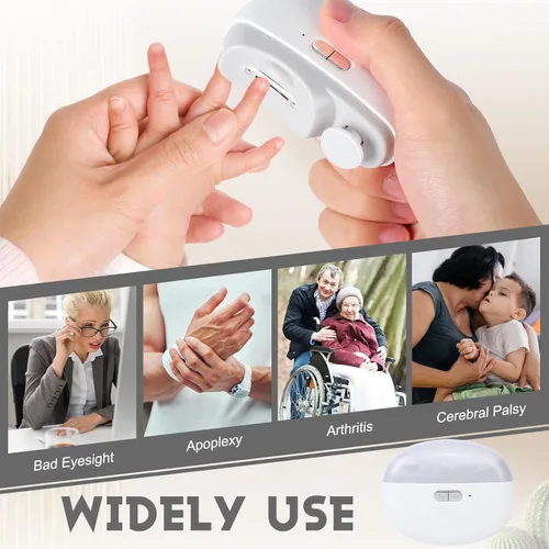 Vista 6 de Cortaúñas eléctrico para personas mayores, 3 en 1, cortaúñas automático eléctrico con luz LED y almacenamiento de clips, recortadora de uñas