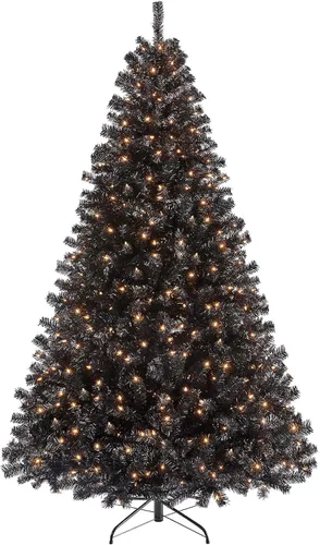 Vista 10 de [Usado] Yaheetech Árbol de Navidad artificial de pino abeto negro con bisagras y luces incorporadas de 4.5 pies para Halloween, árbol de Navidad