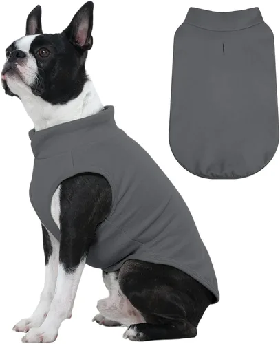 Vista 20 de FUAMEY Chaleco de forro polar para perros pequeños, sudaderas cálidas y elásticas para perros con agujero para correa, suéter suave de cuello alto