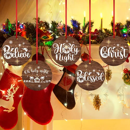 Vista 7 de Adorno de noche santa para árbol de Navidad, adorno religioso de Jesús Dios, Biblia de Navidad, adorno de belén para decoración de árbol de Navidad