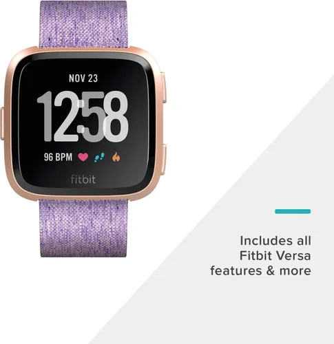 Vista 2 de Fitbit Versa Special Edition Smart Watch, tejido lavanda, talla única (correas S y L incluidas)