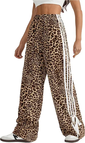 Vista 14 de Floerns Pantalones de pierna ancha con estampado de leopardo a rayas Y2K Gris