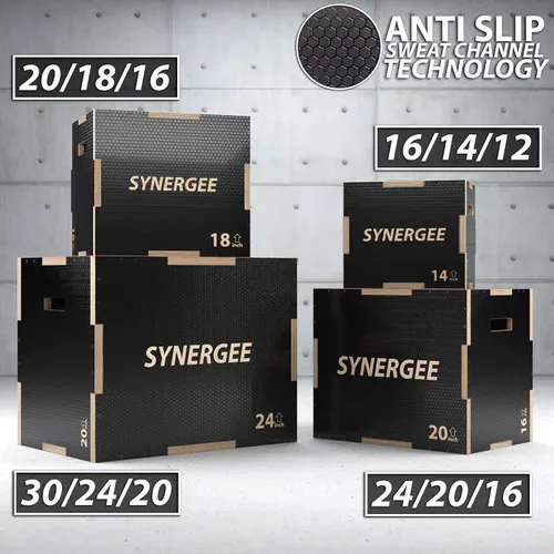 Vista 6 de Synergee Caja pliométrica antideslizante 3 en 1 para entrenamiento y acondicionamiento de saltos. Plyo de madera y caja pliométrica suave todo