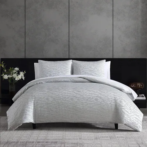 Vista 11 de Vera Wang - Juego de funda de edredón tamaño Queen, ropa de cama de algodón suave con sensación de tejido texturizado, cierre de botón y lazos