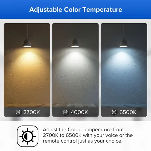 Vista 5 de SANSI Bombilla LED inteligente, 2200 lm, control remoto por voz, 2700 K, 4000 K, 6500 K, bombilla regulable A21 de 18 W, equivalente a 150 W, luces