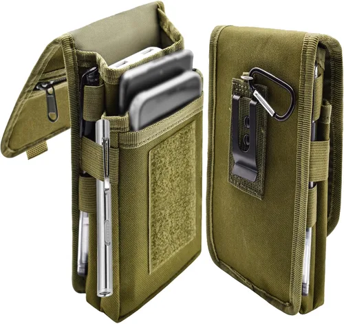 Vista 11 de Funda doble para teléfono, bolsa grande para teléfono inteligente, bolsa de herramientas con clip para cinturón, soporte táctico multiusos para Negro