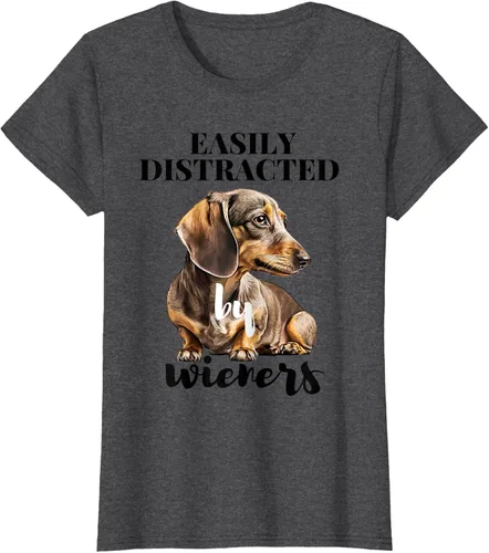 Vista 4 de Easy Distracted By Wieners Dachshund - Camiseta divertida para perro Weiner, Azul