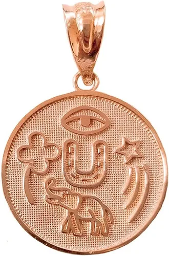 Vista 10 de Colgante de oro amarillo de 10 quilates, blanco o rosa, medalla de moneda redonda Talismán – Elección de metal