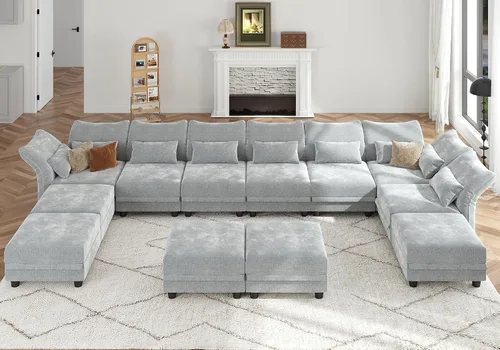 Vista 33 de LLappuil Sofá modular de 14 plazas con almacenamiento, sofás modulares grandes en forma de U para sala de estar con respaldos de brazos ajustables