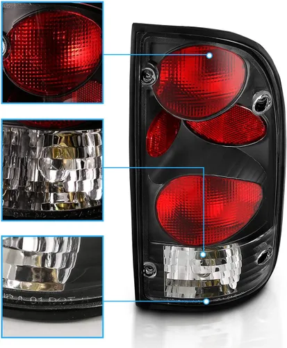 Vista 4 de AmeriLite juego de luces traseras de repuesto en negro para Toyota Tacoma 1995-2000 + bombilla y arnés - lado del pasajero y del conductor.