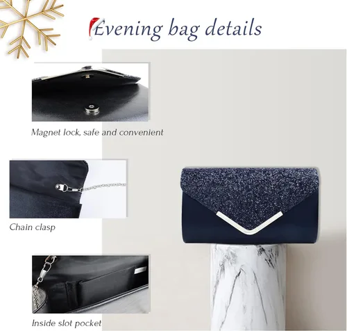 Vista 4 de Bolso de mano de noche con lentejuelas para mujer, brillante, para boda, graduación, fiesta, novia, para mujer