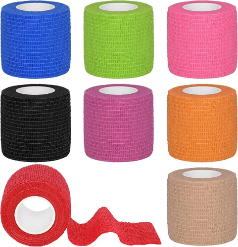 Vista 13 de Tindobewan Envoltura de vendaje autoadhesiva, 1 pulgada, 8 rollos, color negro Vendaje cohesivo transpirable Vet Tape Vendaje adhesivo elástico