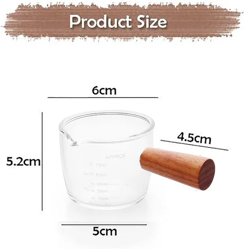 Vista 2 de Paquete de 1 vaso de chupito espresso de 2.5 fl oz, triple jarra barista con mango de madera BCnmviku