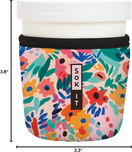 Vista 4 de Sok It IceCreamSok - Funda de neopreno aislada (flores abstractas, pintas de helado cónicas)
