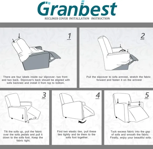 Vista 6 de Granbest Funda elástica para sillón reclinable, 1 pieza de alta calidad, gruesa con bolsillos, funda de jacquard para reclinable, protector