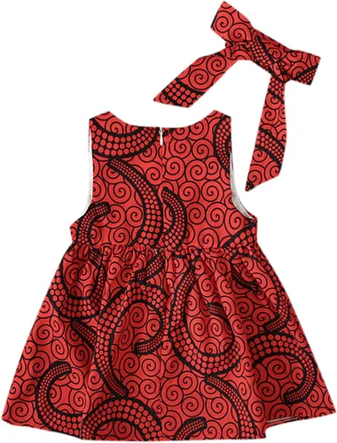 Vista 3 de Trajes tradicionales para niñas pequeñas, diadema de princesa Dashiki, ropa escolar africana para niñas (rojo, 18-24 meses)